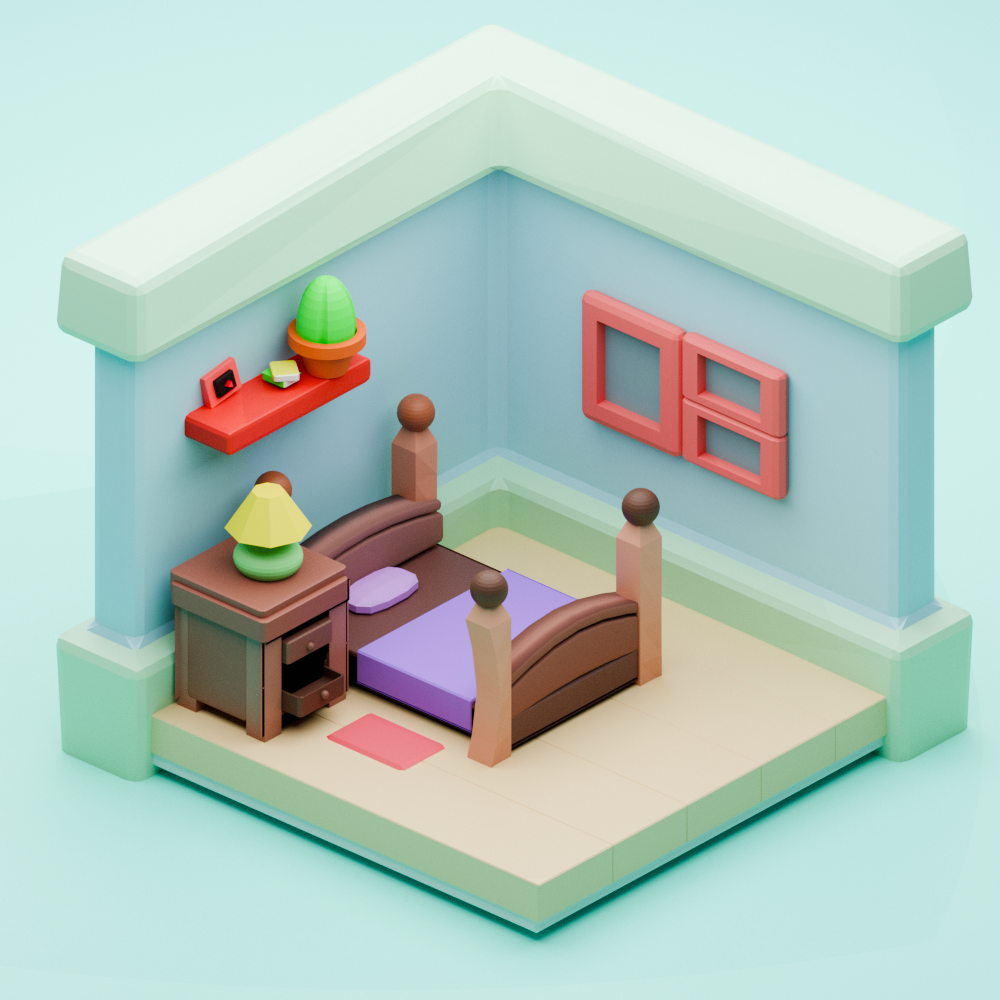 Isometric Bedroom, Blender · Low-poly 3D by Lakshay
